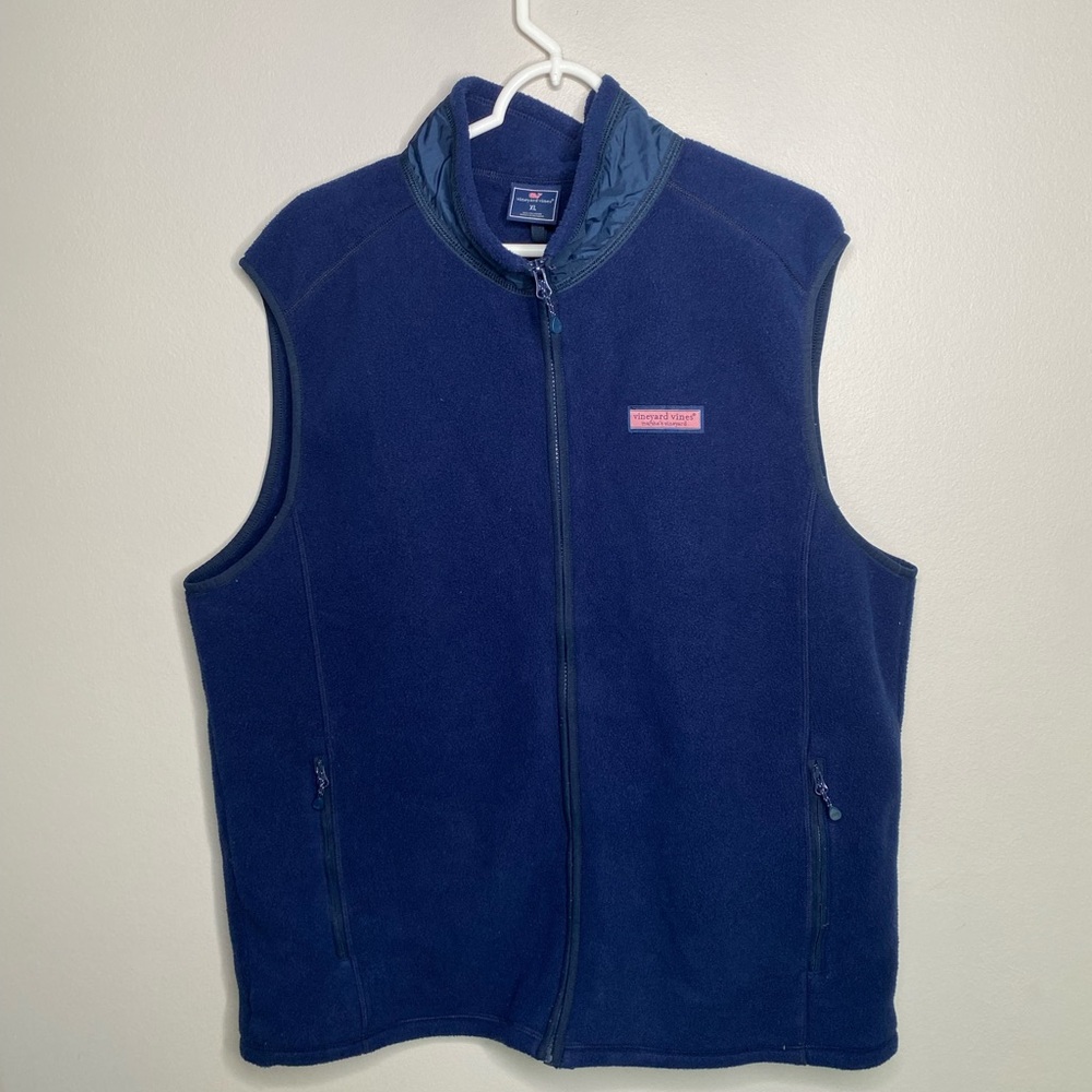 Vineyard vines men’s size XL navy blue harbor full zip fleece vest whale logo